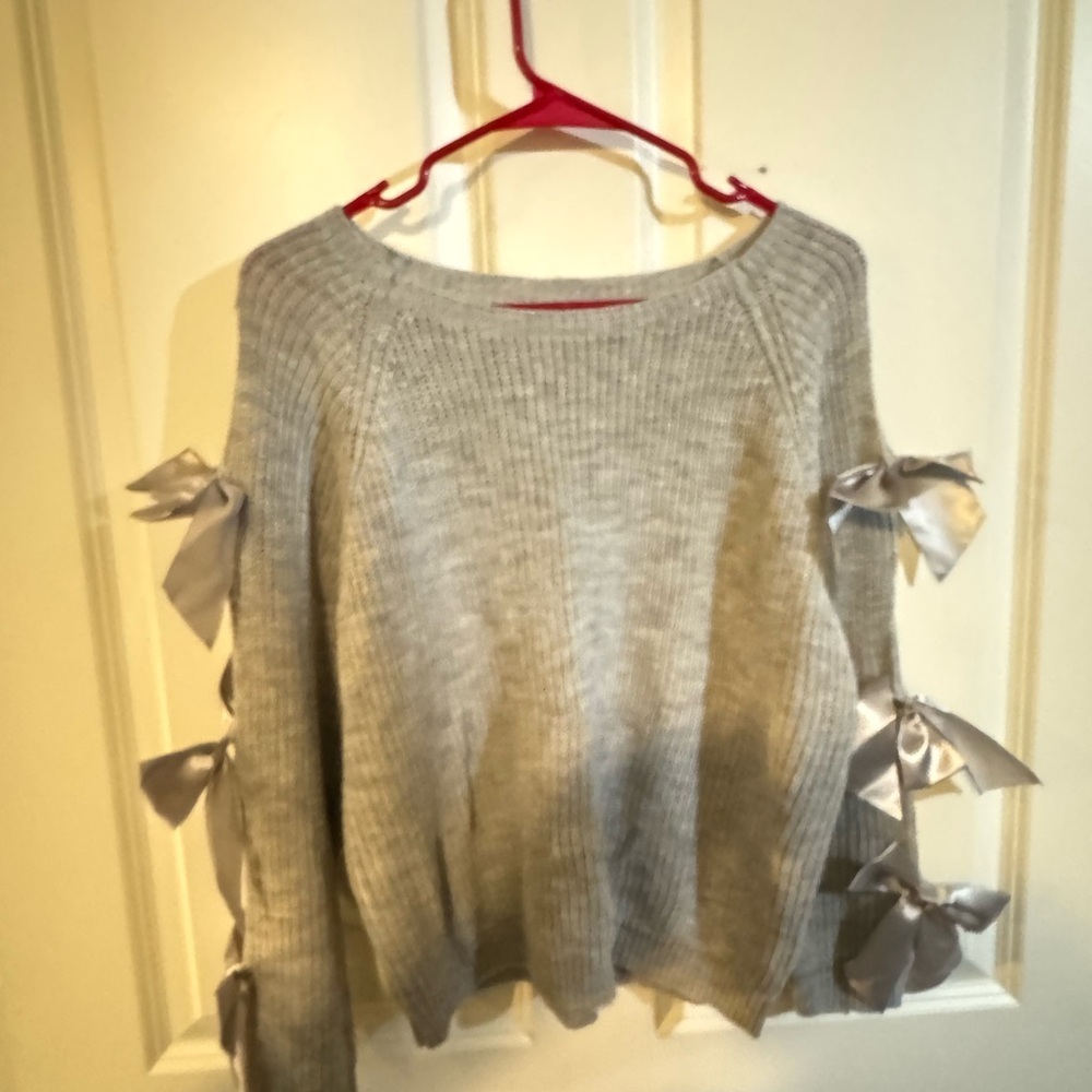 Gray Sweater with Ribbon Details